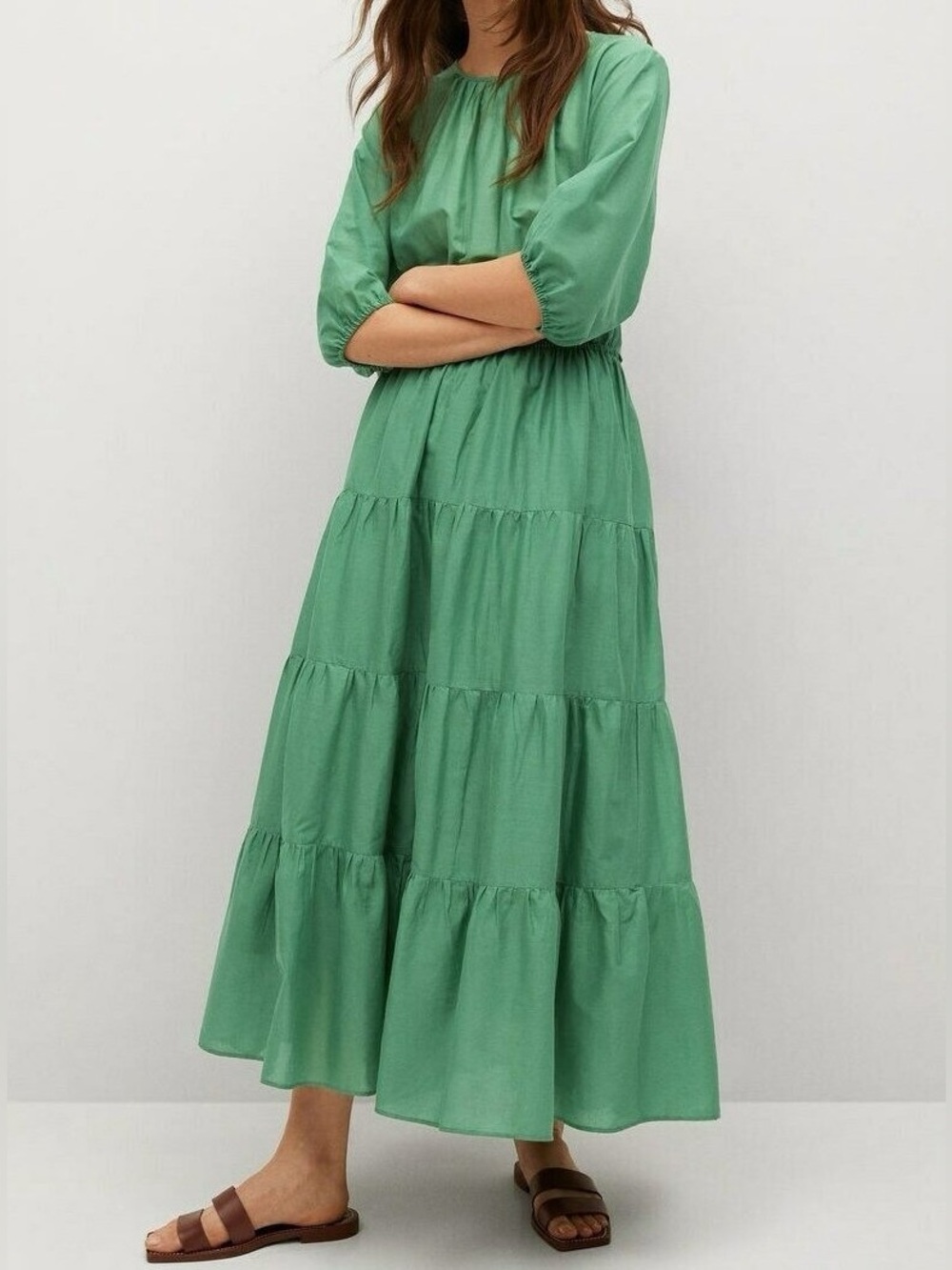 Mango, Women’s Frill tiered 100% cotton very lightweight maxi dress, size S